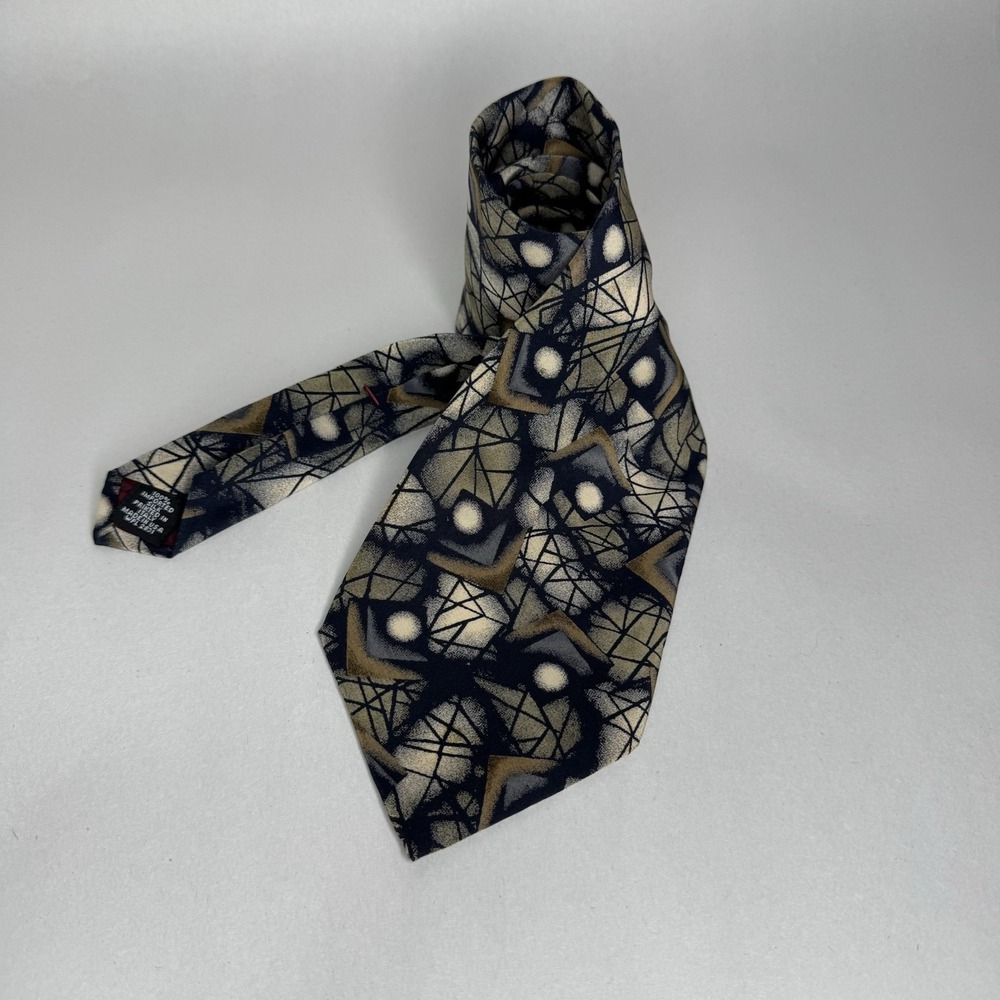 Zylos George‎ Machado Men's Necktie Tie Geometric Blue Silk Vintage Abstract
